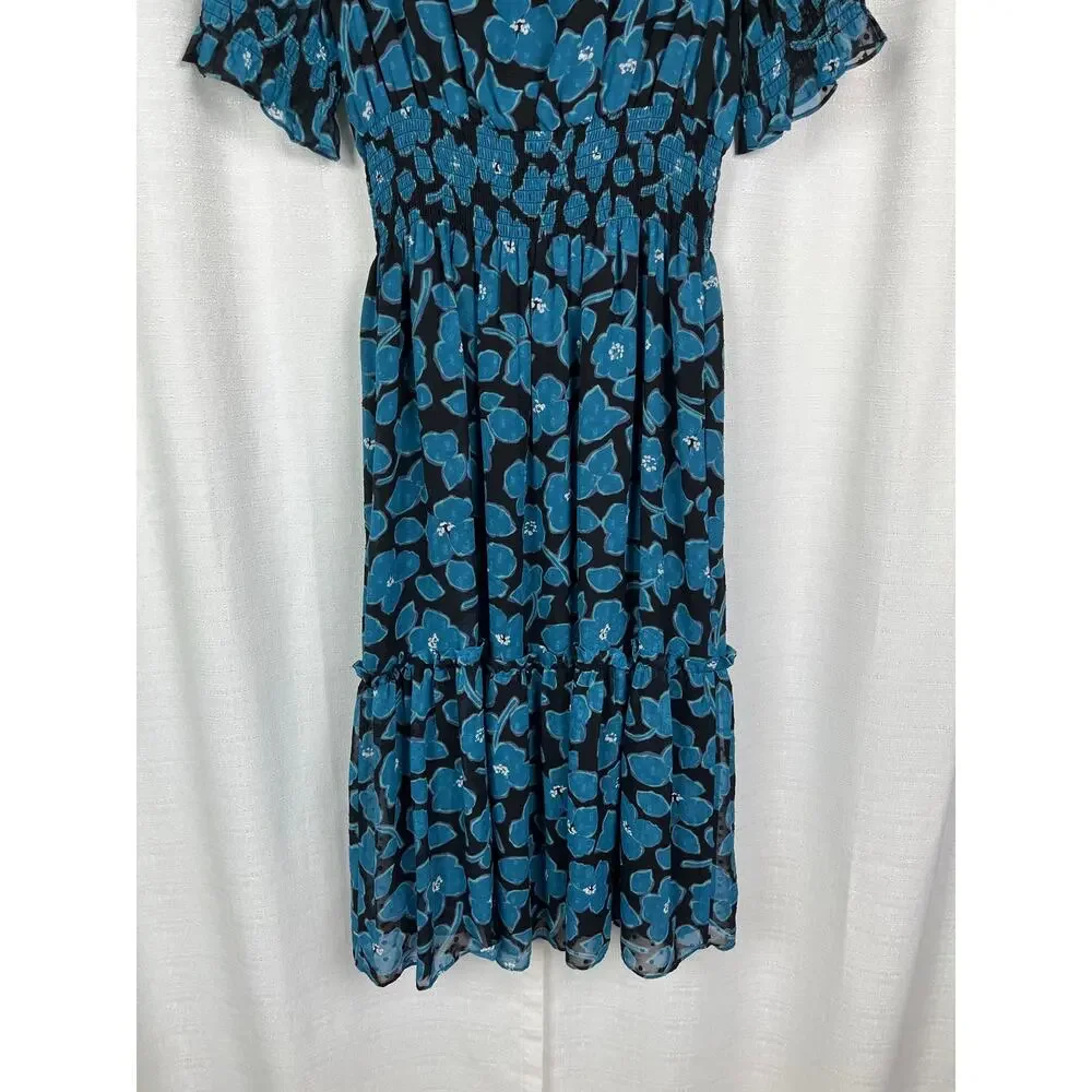Kate Spade Blue Whimsical Floral Blaire Midi Dress Sz.L